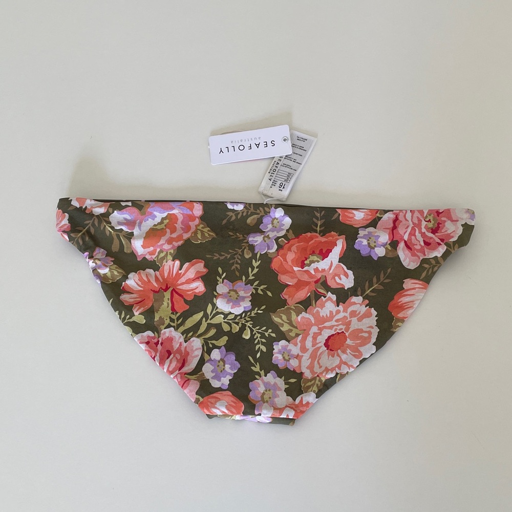 Seafolly Bikini Bottom Reversible Hipster Floral Swim Bottoms Cottage Green - Picture 4 of 10